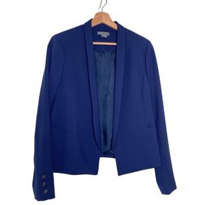 Vince Wool Blend Womens Jacket 12 Navy Blue Blazer Open Front Tuxedo Collared